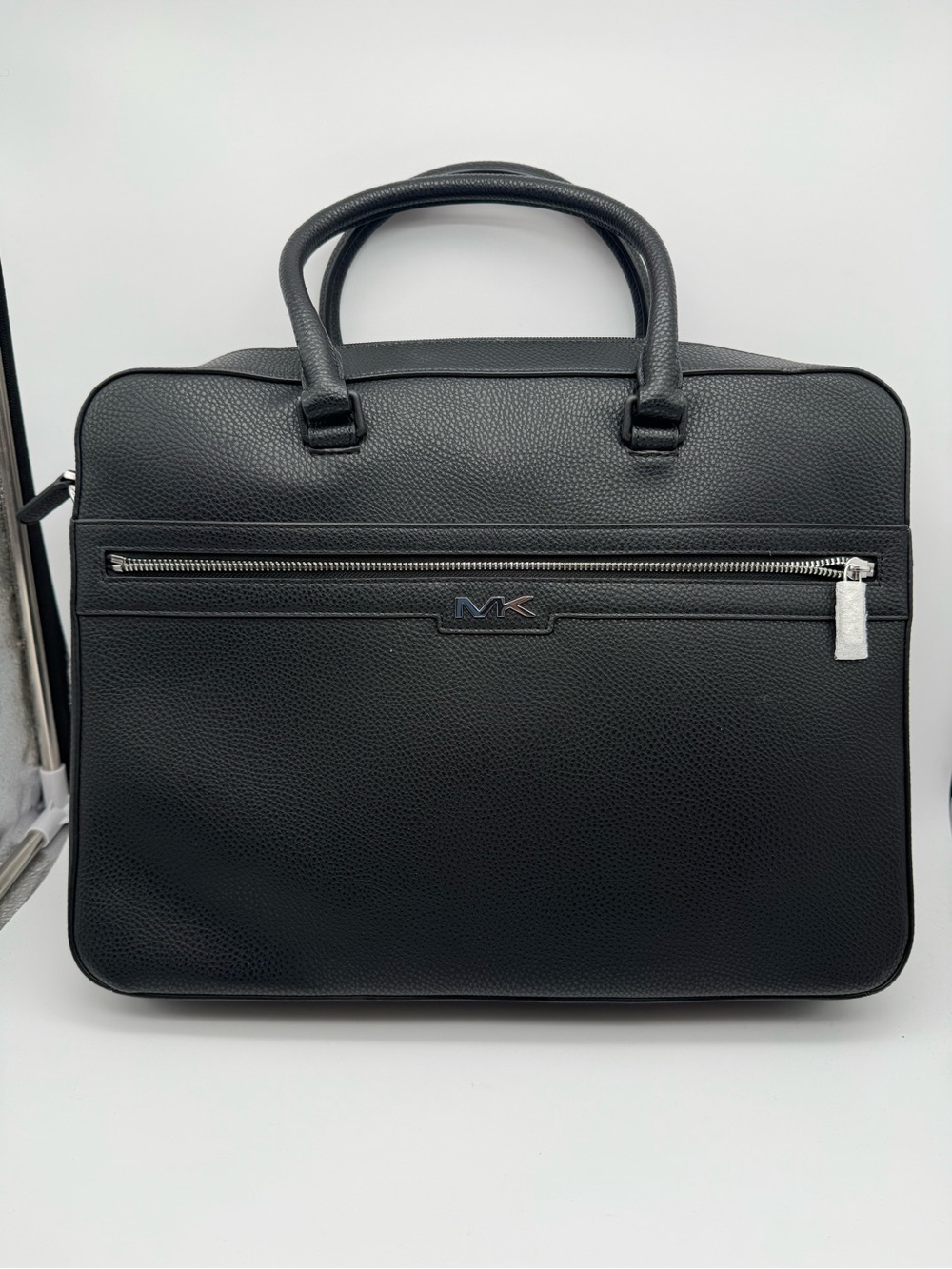 Michael Kors Black Pebbled Leather Briefcase with Front Zip Pocket